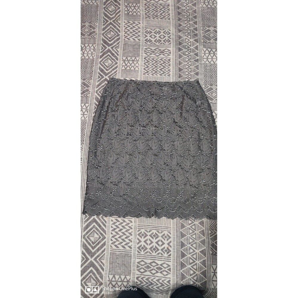 Women's Gray Floral Lace Pencil Skirt Knee Length Pull-On Elastic Waist
